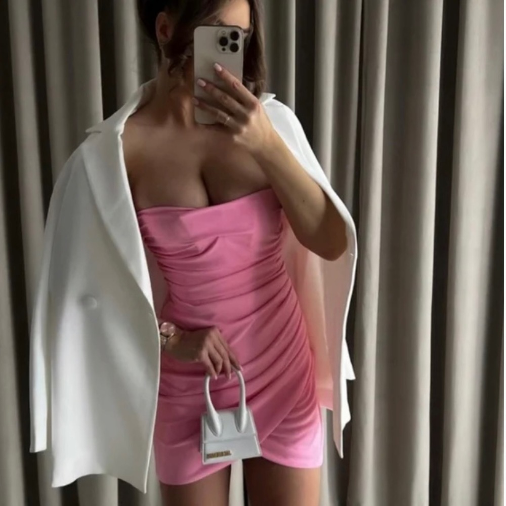 Zara Draped Bustier Crop Top in Bubble Gum Pink